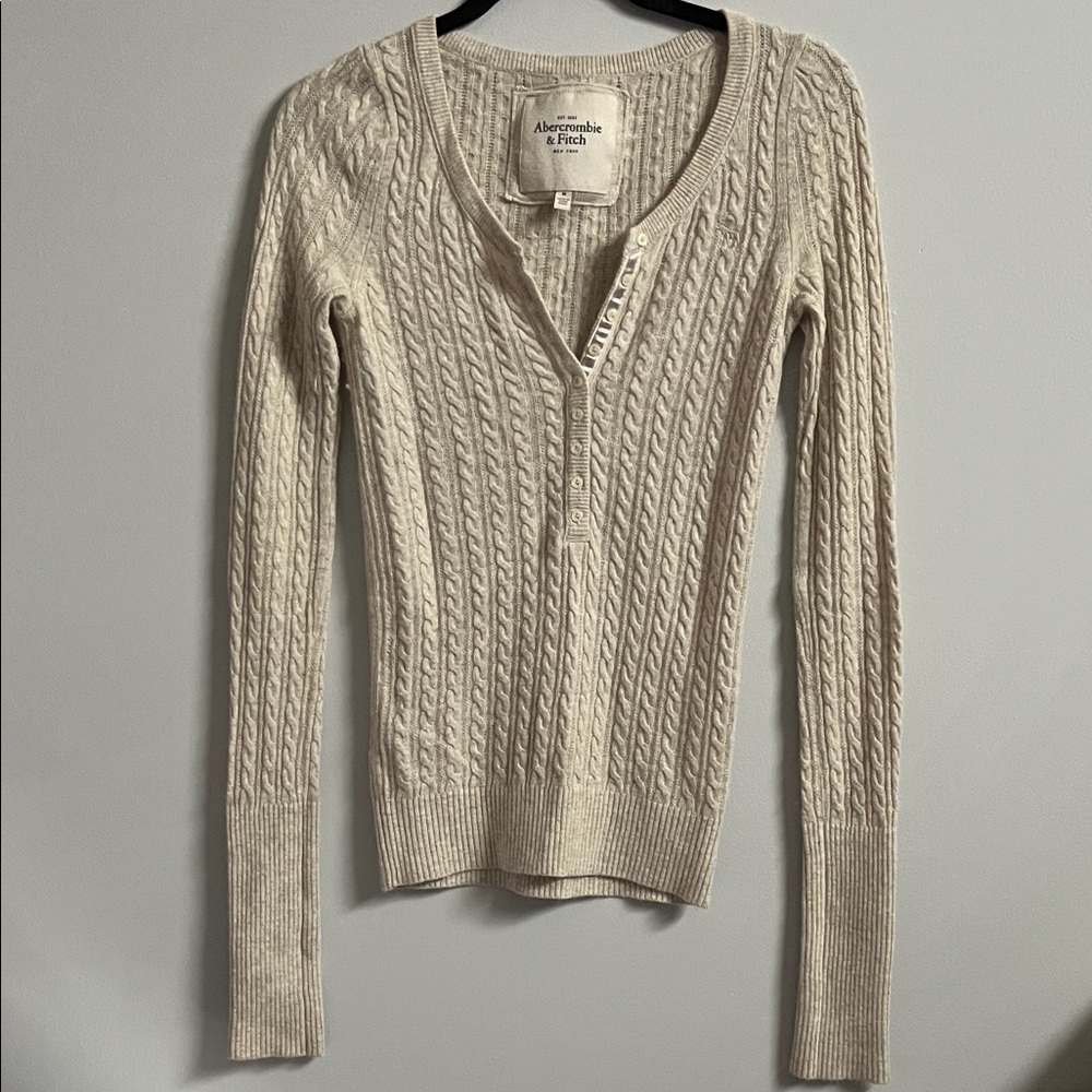 Abercrombie and fitch vintage y2k white cream cable knit rabbit hair Henley top